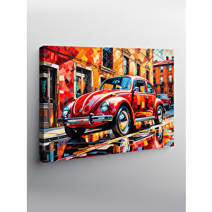 Kanvas Tablo Kırmızı Retro Kaplumbağa Araba 70x100 cm