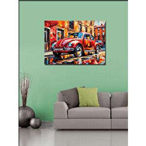 Kanvas Tablo Kırmızı Retro Kaplumbağa Araba 70x100 cm