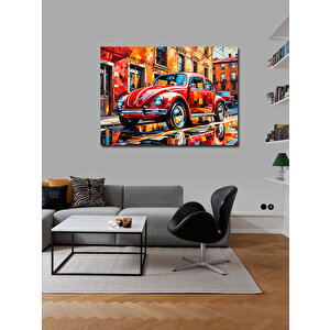 Kanvas Tablo Kırmızı Retro Kaplumbağa Araba 70x100 cm