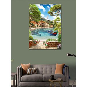 Kanvas Tablo Göl Manzaralı Evler Ve Sandallar 100x140 cm