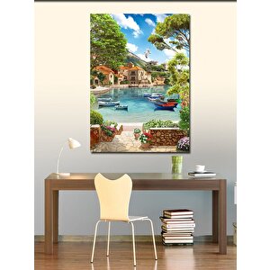 Kanvas Tablo Göl Manzaralı Evler Ve Sandallar 100x140 cm