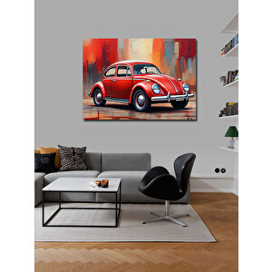 Kanvas Tablo Retro Kırmızı Kaplumbağa Araba 70x100 cm