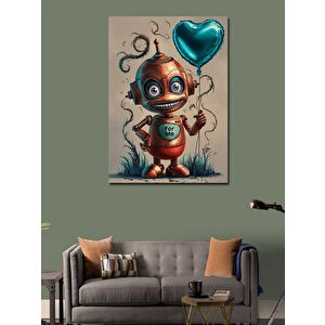 Kanvas Tablo Elinde Balon Tutan Sevimli Robot 100x140 cm