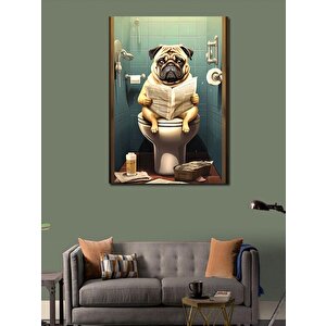 Kanvas Tablo Tuvaletteki Gazete Okuyan Pug Köpek 70x100 cm