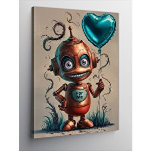 Kanvas Tablo Elinde Balon Tutan Sevimli Robot