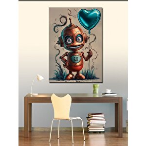 Kanvas Tablo Elinde Balon Tutan Sevimli Robot