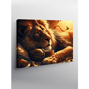 Kanvas Tablo Kahve İçen Aslan 100x140 cm