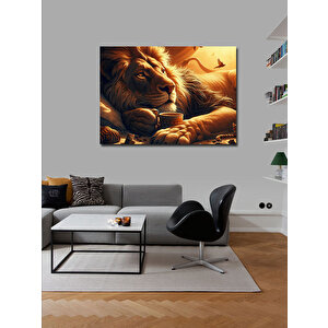 Kanvas Tablo Kahve İçen Aslan 100x140 cm