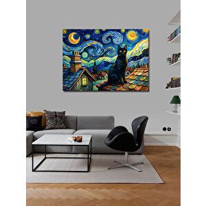 Kanvas Tablo Siyah Kedi Ve Retro Evler 100x140 cm