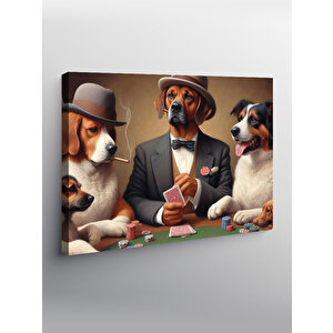 Kanvas Tablo Retro Kıyafetli Kumarbaz Köpekler
