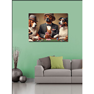 Kanvas Tablo Retro Kıyafetli Kumarbaz Köpekler