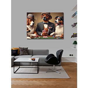 Kanvas Tablo Retro Kıyafetli Kumarbaz Köpekler