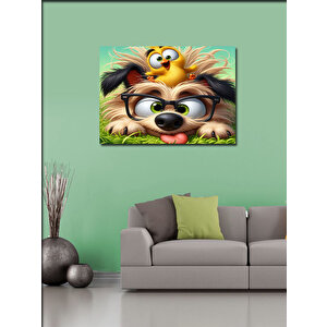Kanvas Tablo Gözlüklü Köpek Ve Kuş 70x100 cm