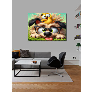 Kanvas Tablo Gözlüklü Köpek Ve Kuş 70x100 cm