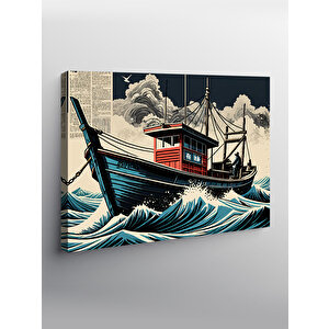 Kanvas Tablo Balıkçı Teknesi Ve Balıkçı 70x100 cm