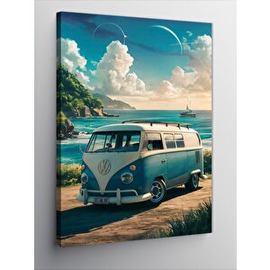 Kanvas Tablo Retro Minibüs Ve Deniz Manzarası