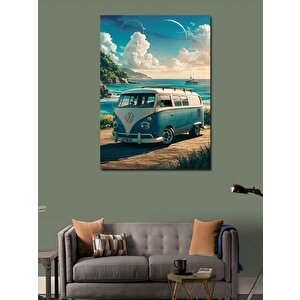 Kanvas Tablo Retro Minibüs Ve Deniz Manzarası