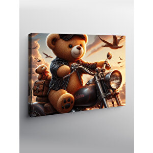 Kanvas Tablo Siyah Chopper Motosiklet Ve Ayıcık 100x140 cm