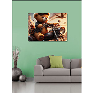Kanvas Tablo Siyah Chopper Motosiklet Ve Ayıcık 100x140 cm