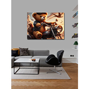 Kanvas Tablo Siyah Chopper Motosiklet Ve Ayıcık 100x140 cm