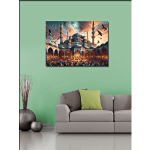 Kanvas Tablo Cami Manzarası Ve İbadet Eden İnsanlar 100x140 cm