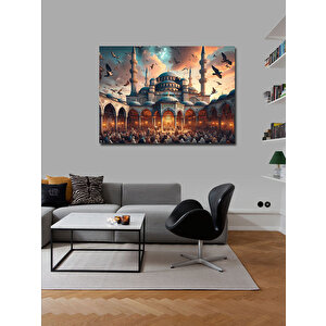 Kanvas Tablo Cami Manzarası Ve İbadet Eden İnsanlar 100x140 cm