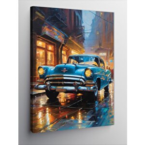 Kanvas Tablo Retro Klasik Mavi Araba 100x140 cm
