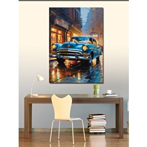 Kanvas Tablo Retro Klasik Mavi Araba 100x140 cm