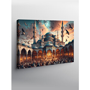 Kanvas Tablo Cami Manzarası Ve İbadet Eden İnsanlar