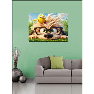 Kanvas Tablo Gözlüklü Köpek Ve Kuş 70x100 cm