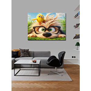 Kanvas Tablo Gözlüklü Köpek Ve Kuş 70x100 cm