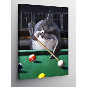 Kanvas Tablo Bilardo Oynayan Köpekbalığı