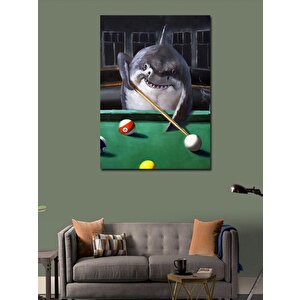 Kanvas Tablo Bilardo Oynayan Köpekbalığı