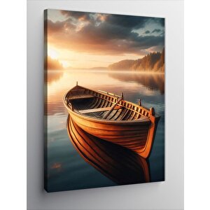 Kanvas Tablo Gün Batımı Göl Ve Sandal 70x100 cm