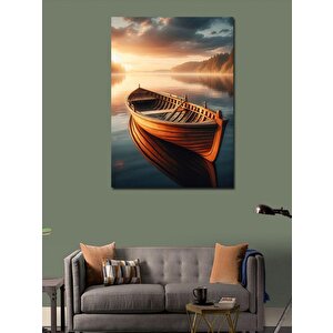 Kanvas Tablo Gün Batımı Göl Ve Sandal 70x100 cm