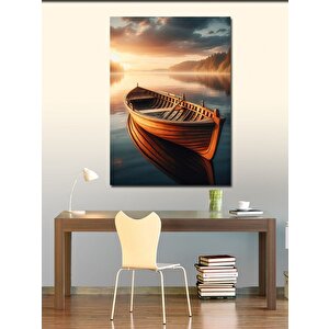 Kanvas Tablo Gün Batımı Göl Ve Sandal 70x100 cm