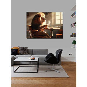 Kanvas Tablo Kahve İçen Aslan 100x140 cm