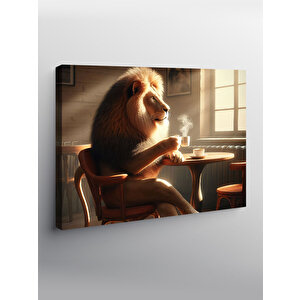 Kanvas Tablo Kahve İçen Aslan 70x100 cm