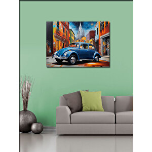 Kanvas Tablo Mavi Retro Kaplumbağa Araba 100x140 cm