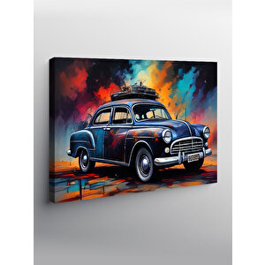 Kanvas Tablo Retro Mavi Kaplumbağa Araba 70x100 cm