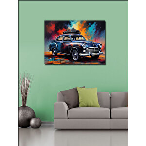 Kanvas Tablo Retro Mavi Kaplumbağa Araba 70x100 cm