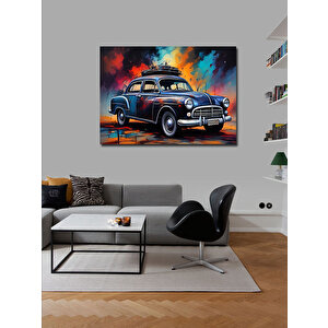 Kanvas Tablo Retro Mavi Kaplumbağa Araba 70x100 cm