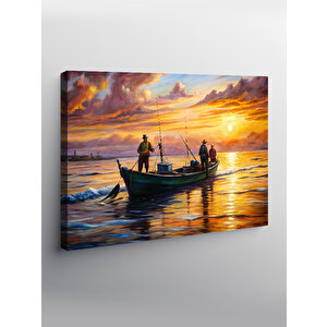 Kanvas Tablo Balıkçılar Ve Güneş Manzarası 70x100 cm