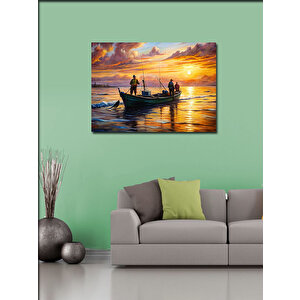 Kanvas Tablo Balıkçılar Ve Güneş Manzarası 70x100 cm