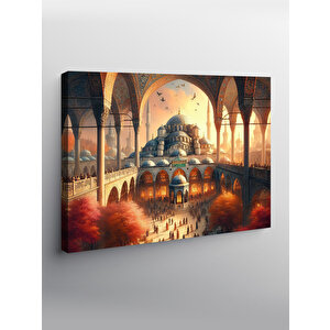 Kanvas Tablo Cami Manzarası Ve İbadet Eden İnsanlar 100x140 cm