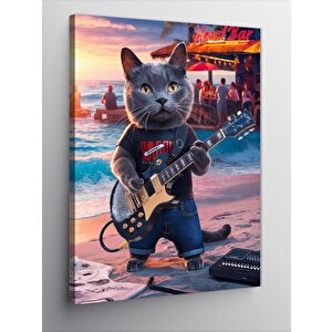 Kanvas Tablo Gitar Çalan Kedi