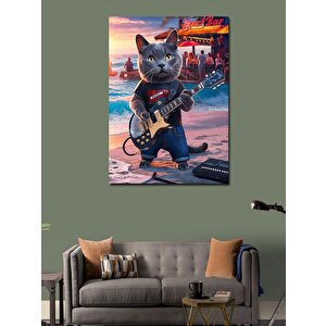 Kanvas Tablo Gitar Çalan Kedi