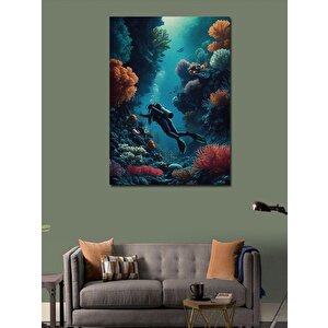 Kanvas Tablo Dalış Yapan Dalgıç Ve Balıklar 70x100 cm