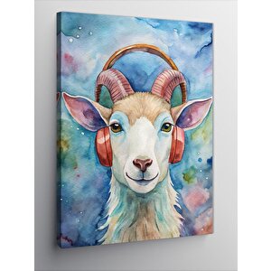 Kanvas Tablo Müzik Dinleyen Keçi 70x100 cm