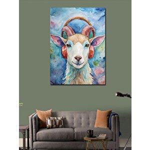Kanvas Tablo Müzik Dinleyen Keçi 70x100 cm